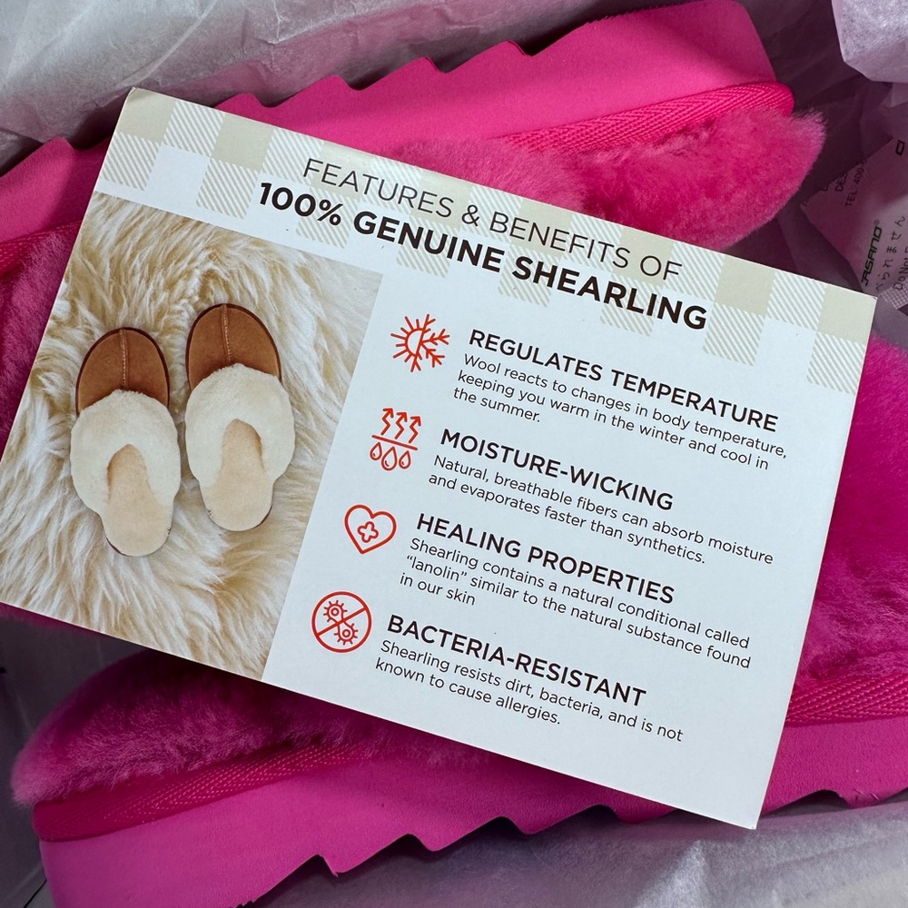 EZ Feet • Genuine Shearling Fluffy Hot Pink Slippers - Picture 2 of 12